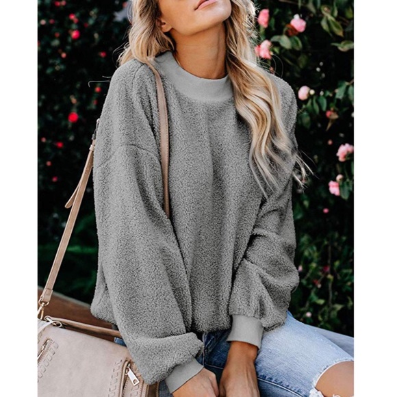 Tops - Grey Fuzzy Popcorn Sweatshirt